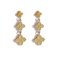 Anting-anting Vintage Prancis Wanita Modis, Anting-anting Baja Anti Karat Berbentuk Bunga Rhombus Emas 18k, Grosir Pabrik