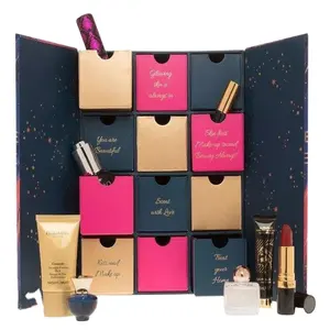 Kotak perhiasan kejutan coffret logo kustom kotak kemasan kertas kosmetik lilin cokelat kotak kalender kedatangan Natal 12 hari