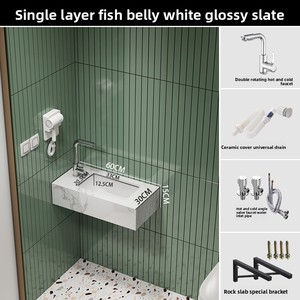 <span class=keywords><strong>Meuble</strong></span>-lavabo mural étroit en dalle de roche, design moderne, luxe léger, forme rectangulaire, avec lavabo et robinet pour salle de bain - Product Image 6