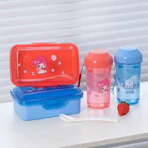 Ensemble boîte à lunch My Melody pour enfants avec gourde, design cartoon, boîte repas rectangulaire en plastique avec couvercle pour enfants - Product Image 1