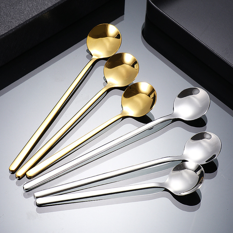 Estick Stainless Steel Long Handle Thickness Modern Design Golden Small Ice Coffee Mixing Spoon Household Hand Gift Wholesale