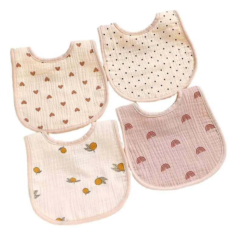 Customize Infant baby bibs 6 layers Gauze Muslin cloth bibs 100% cotton baby bandana bibs for girls boys