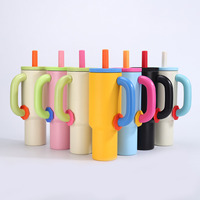 Gobelet de voyage en acier inoxydable de 40 oz, tasse à café portable pour l'extérieur avec poignée, paille en plastique, accessoire personnalisé