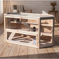 SDHC001 Maison pour animaux de compagnie multifonctionnelle en bois naturel, écologique, respirante et durable, pour hamster, cochon d'Inde, utilisation intérieure/extérieure