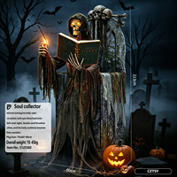 Décoration Lumineuse Mécanique de Grande Taille pour Halloween : Figurine Squelette Collecteur d'Âmes – Accessoire de Scène pour Maison Hantée