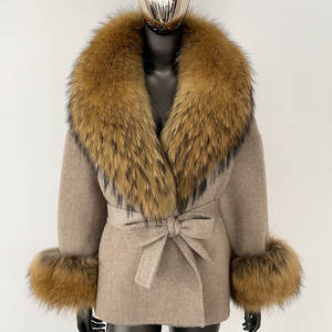 เสื้อโค้ทขนสัตว์แท้ทำมือแบบสองด้าน ขนนุ่ม พร้อมเข็มขัด  ตกแต่งด้วยขนสุนัขจิ้งจอกแท้  สำหรับฤดูหนาว  ขายส่ง - Product Image 5