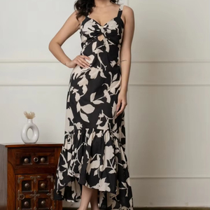 fit and flare floral print dresses knee length Fit and Flare Coat with A-Line Skirt in White with Blue Flower Print main image 0