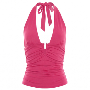 Viviblook J26TP046 – Nouveau débardeur sexy plissé sans manches à col halter pour femme - Product Image 4