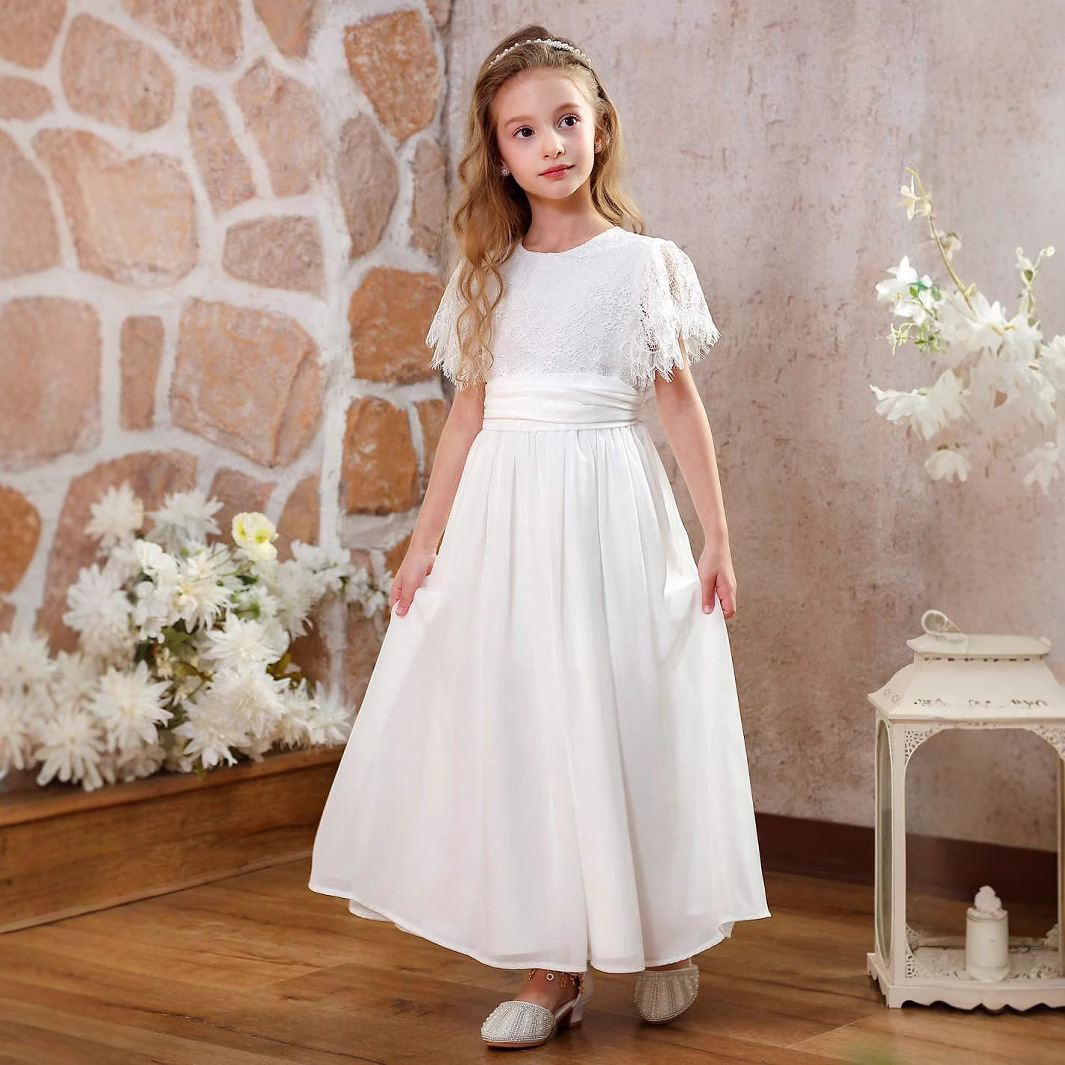 white christmas dresses French Sleeves Spanish Communion Gown Marla T192 Pre-Order Size 8 / Ivory / DUSTYROSE (RosyBrown)