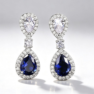 Orecchini da Sposa a Goccia Blu Reale per Donne, Eleganti Gioielli da Sera alla Moda - Product Image 4