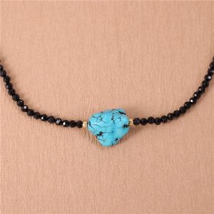 手作りシックリアルブラックスピネルビーズ生ターコイズチョーカーネックレス女性シンプルショートネックレスギフトジュエリードロップシップ - Product Image 3