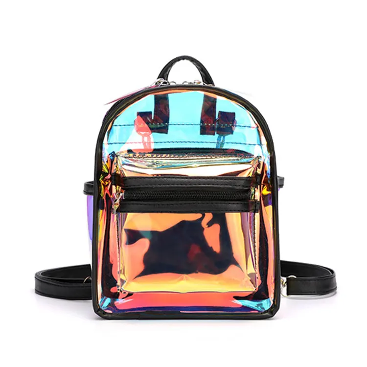 Waterproof Hologram 2 In 1 Jelly Bag Transparent PVC Clear Mini Women's Backpack