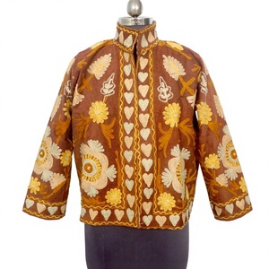 Hand Embroidered Floral <b>Mandarin</b> <b>Collar</b> <b>Jacket</b> Women Three Quarter Sleeve Quilted Short Autumn Woven Polyester Elegant Style - Product Image 1