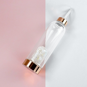 Elixir de cristal natural botella de agua de vidrio de borosilicato curativo botella de agua con infusión de piedras preciosas de cuarzo rosa real para mujeres - Product Image 4