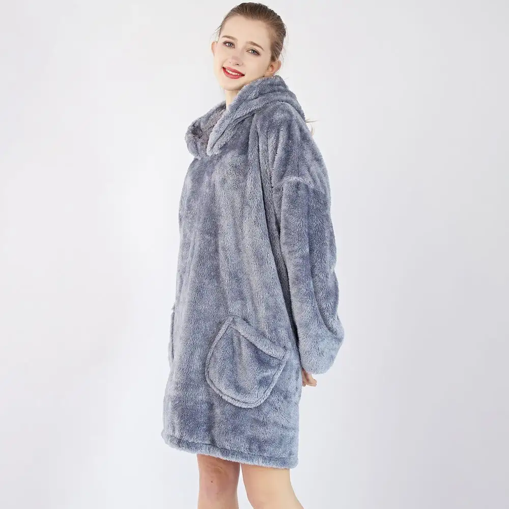 Großhandel Custom Hoodie Decke Super lange übergroße Sherpa Fleece Sweatshirt Decke tragbar mit großer Tasche für Männer und Frauen