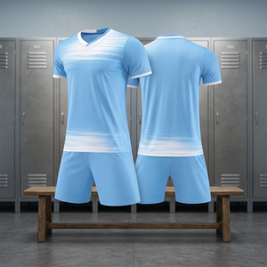 Ensemble de maillot de football bleu clair pour homme, col en V, manches courtes, design dégradé, évacuation de l'humidité, toutes saisons, vêtements pour adultes - Product Image 5