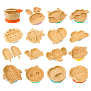 OEM Custom forma Animal de dibujos animados de animales difícil prueba de derrames de bebé de bambú tazón <span class=keywords><strong>con</strong></span> succión - Product Image 6