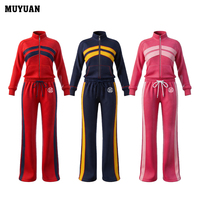 Ensemble de jogging col montant en maille gaufrée avec veste zippée et pantalon de jogging color block, survêtement 2 pièces, logo personnalisé, tenue athlétique d'automne