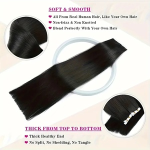 Extensiones de Cabello Adhesivas Rectas, 20 Piezas/Paquete, Cabello Humano Remy Brasileño 100% Natural, Color Negro, Extensiones de Cabello con Cinta Adhesiva - Product Image 3