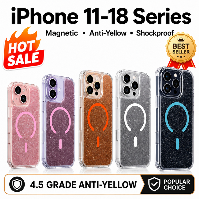 Good Price Magnetic Charging Compatible Glitter TPU PC Case for iPhone 17 Pro Max 16 Pro 15 Air Clear Sparkly Protective Shell