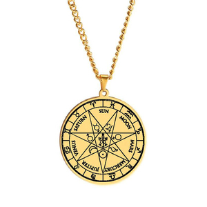 Collar con Colgante de Acero Inoxidable con Sello de los 7 Arcángeles, Pentáculo de San Cipriano, Pentagrama, 12 Signos Zodiacales, Sol, Luna, Amuleto Mágico, Talismán - Product Image 1
