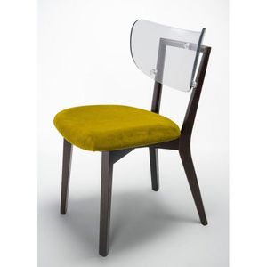 Silla Moderna Transparente de Madera con Estructura MONOBLOQUE de Haya Teñida MOKA, Tapizada en Terciopelo Verde Oliva-SURI para Sala de Estar, Modelo SRIVL035 - Product Image 2