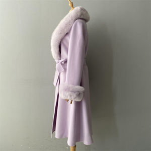 럭셔리 여성용 양면 울 코트 리얼 퍼 칼라 롱 윈터 패션 트렌디 오버코트 벨트 더블 페이스 울 코트 - Product Image 4