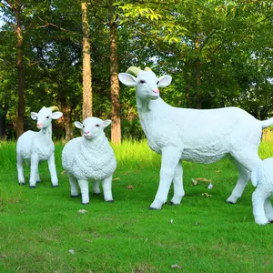 Custom life size vivid resin fiberglass sheep goat sculptures for lawn decoration