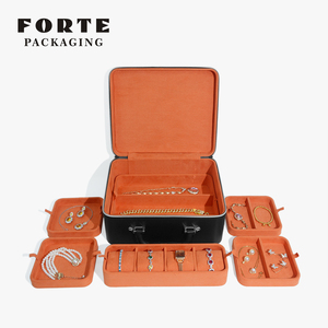 FORTE LOW Price Leather Microfiber Velvet Lining Zipper Closure Orange/Black Customizable 28x23x12cm <b>Watch</b> Bangle Jewelry Box - Product Image 1