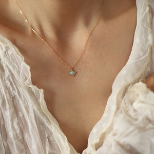 Minimalist Anti Tarnish Gold Necklace 18K Real Stainless Steel <b>Opal</b> Necklace Set for Women Men Girls - Product Image 3