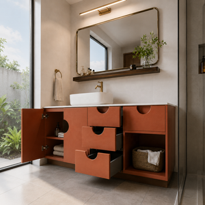 Conjunto de Muebles de <span class=keywords><strong>Baño</strong></span> Modernos de Mediados de Siglo, Estilo <span class=keywords><strong>Bauhaus</strong></span>, Color Terracota Naranja, Personalizados - Product Image 6