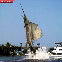 Sculpture géante de marlin peint en bronze YOUFINE, statue de poisson voilier colorée en métal moulé pour la décoration paysagère des places en bord de mer