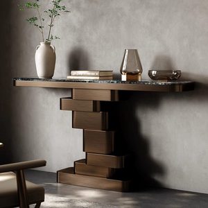 Table console décorative moderne pour salon, cadre en acier inoxydable doré, plateau en marbre, durable, <span class=keywords><strong>KIKA</strong></span> K006 #   Meubles de maison faits à la main - Product Image 5