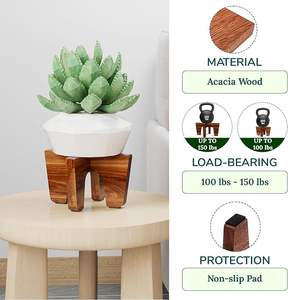 Soportes de plantas de madera de <span class=keywords><strong>acacia</strong></span> minimalistas modernos, soporte de pedestal interior bohemio de mediados de siglo utilizado con bonsái en centro comercial - Product Image 5