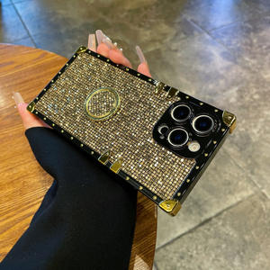 Brillo cuadrado Retro adecuado para Samsung S25 funda de teléfono A06 estilo étnico pegamento Flexible Note20 soporte de anillo de luz azul A73 - Product Image 3