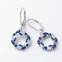 Boucles d'oreilles créoles pendantes QX personnalisées en argent sterling 925 plaqué or 18 carats avec zircon cubique bleu, fermoir à levier, pour femmes, vente en gros, usine OEM