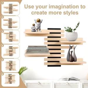 Wooden Wall Mounted Multi Tier <b>Shelf</b> 4 Layers Rectangle Display <b>Rack</b> For Living Room Storage - Product Image 3