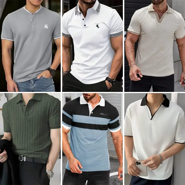 브랜드 새로운 도매 여름 패션 티셔츠 남성 칼라 셔츠 폴로 셔츠 골프 인쇄 캐주얼 반팔 무작위로 배송