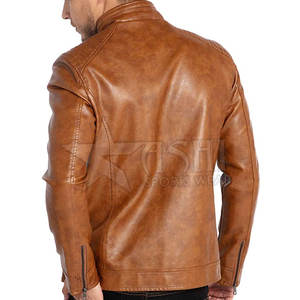แจ็กเก็ตหนังสีน้ำตาลทรงสลิมฟิตสำหรับผู้ชายดีไซน์แฟชั่นแนวสตรีทสำหรับฤดูหนาว - Product Image 3