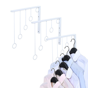 Rak Garmen Logam Pemasangan Dinding, Lemari Pakaian Kamar Tidur dengan 5 Cincin Gantung untuk Penyimpanan Pakaian - Product Image 2