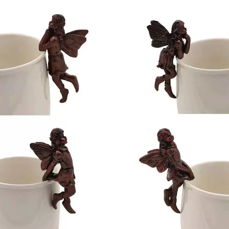 OEM 4 Pcs Miniatur Fee Figuren Blumentopf Huggers Mini Harz Flying Angel Skulptur Garten zubehör Pflanzer Topf Kleiderbügel