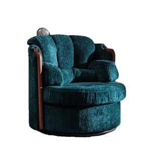 Sillón giratorio Jiangshan de cuero encerado estilo mediados de siglo, sillón de ocio de cuero genuino para el hogar americano - Product Image 1