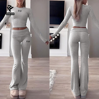 Ensemble de détente pour femmes grandes tailles F5027, pantalon de yoga à revers, haut à manches longues, pantalon évasé, ensemble deux pièces, vêtements pour femmes, pyjamas