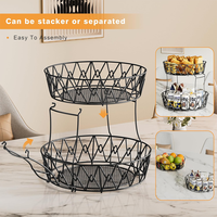 Panier à fruits en fil métallique simple à 2 niveaux de grande capacité, panier de rangement pour fruits et légumes pour la cuisine domestique