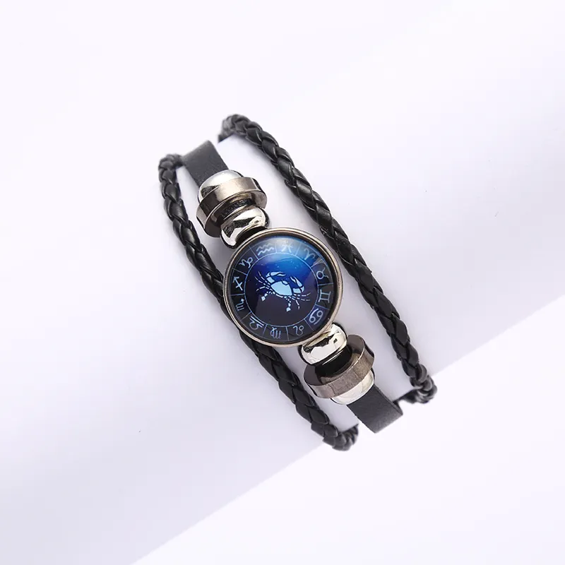 Popular Adjustable 12 Constellate Vintage Leather Bracelet Braided Bracelet Bangle For Man Woman