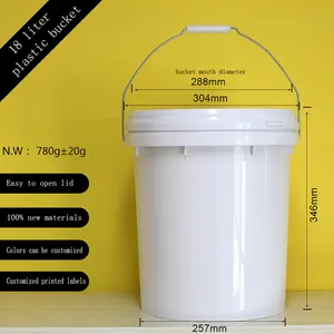 Vente en gros 5 gallons 18L seau en plastique pp de lavage de peinture à l'huile blanche robuste avec poignée de couvercle seau en plastique