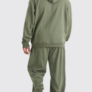Men's Light <b>Green</b> Hooded Sweatshirt Set Oversized Fit Casual Tracksuit With Pocket Fleece Material Autumn Wear - Product Image 5