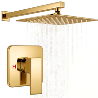 Système de douche multifonctionnel en laiton noir mat avec grande pomme de douche carrée à effet pluie, valve à noyau céramique, poignée unique, idéal pour appartement