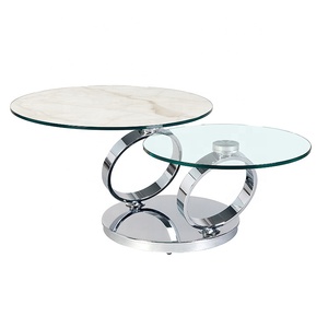Vente à chaud de meubles de salon de style simple moderne de haute qualité <span class=keywords><strong>table</strong></span> <span class=keywords><strong>basse</strong></span> en <span class=keywords><strong>verre</strong></span> ronde durable avec base chromée - Product Image 4