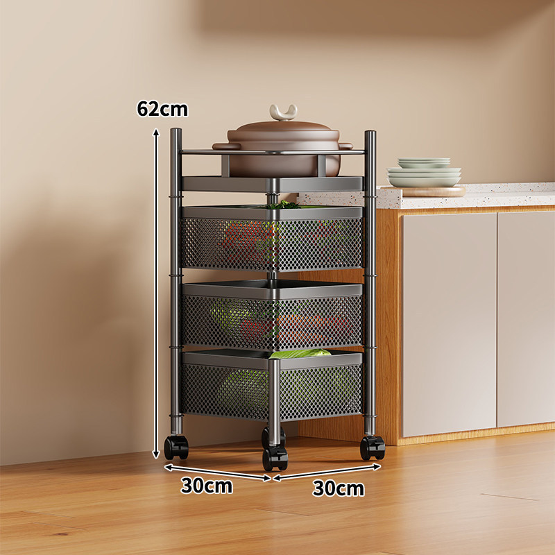 Multifunctional Black Rotating Shelf [Three-Tier Square]
